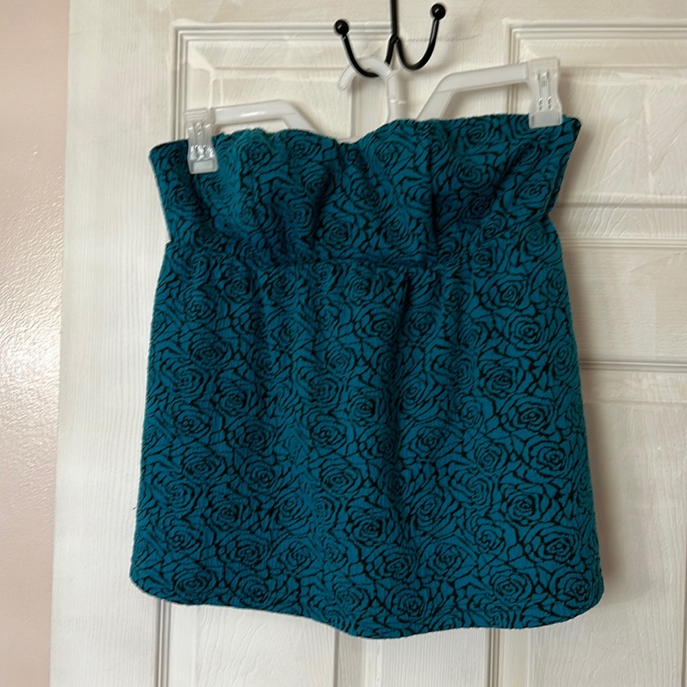 Torrid teal and black rose strapless top
